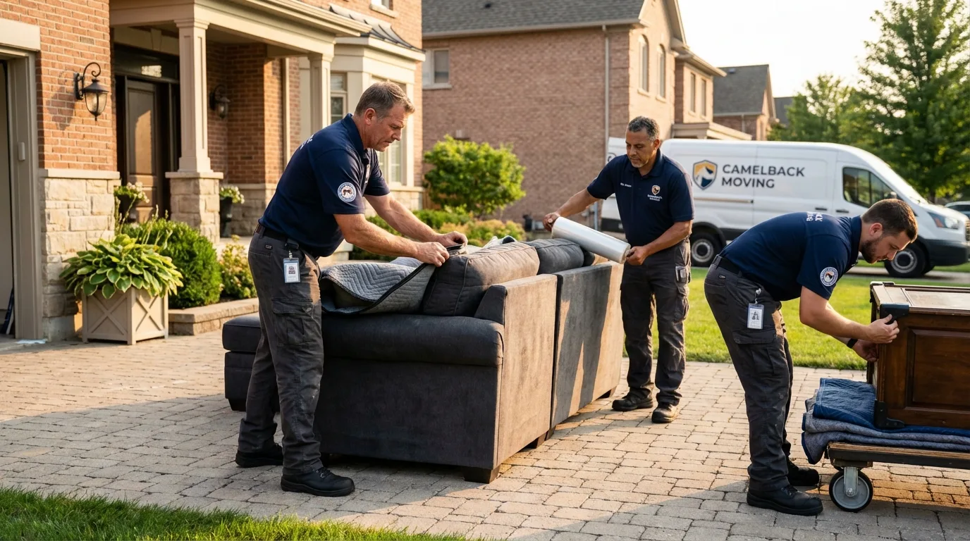 Large estate moving crew wrapping furniture in Stanley, ND
